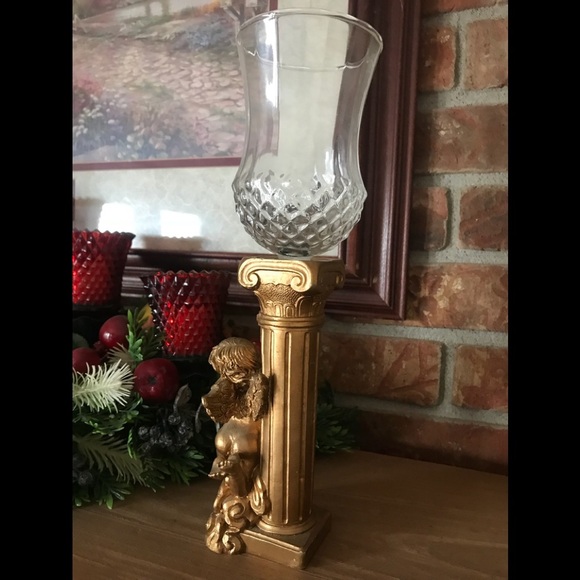 Rare Vintage Antique Gold Cherub Candle Holder - Picture 3 of 5
